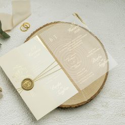 Faire Part Mariage Transparent Beige Branche Dorée