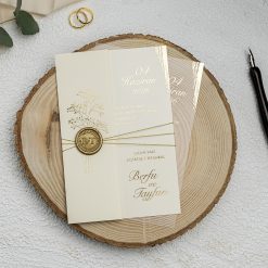 Faire Part Mariage Transparent Beige Branche Dorée