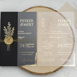 Faire Part Mariage Transparent Noir Branche Dorée