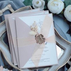 Faire Part Mariage Ruban avec Bouquet Fleuri