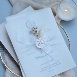 Faire Part Mariage Chic avec Ruban et Fleurs Séchées