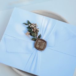 Faire Part Mariage Moderne avec Sceau de Cire et Feuillage
