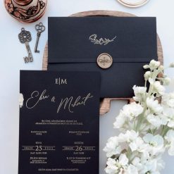 Faire Part Mariage Élégant en Noir et Or