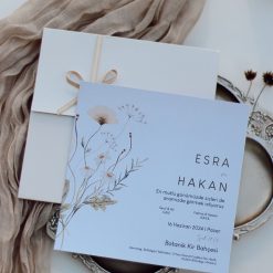 Faire Part Mariage Fleuri Petit Ruban Beige