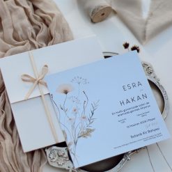 Faire Part Mariage Fleuri Petit Ruban Beige