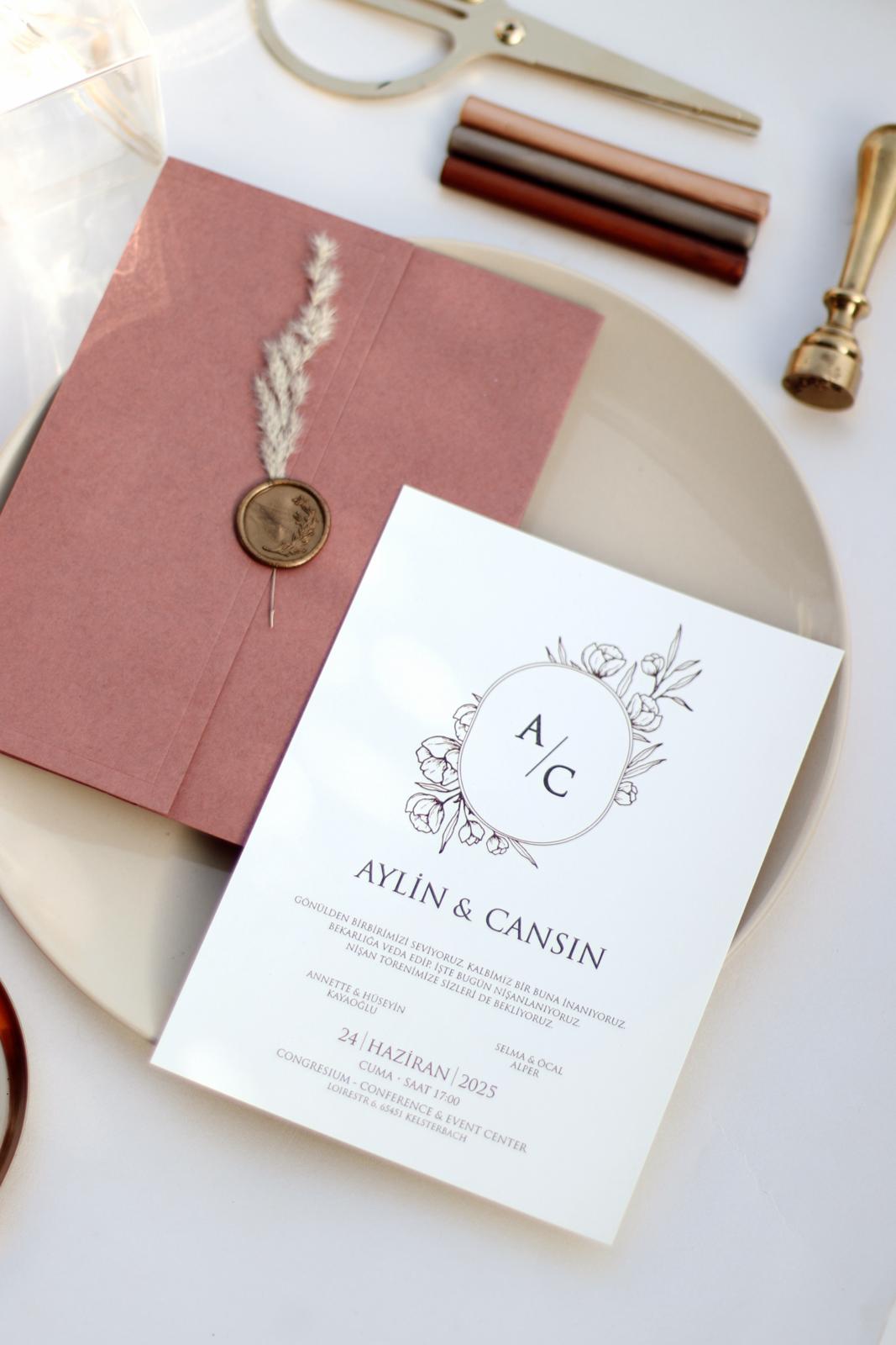 Faire Part Mariage Monogramme Élégant et Sceau de Cire