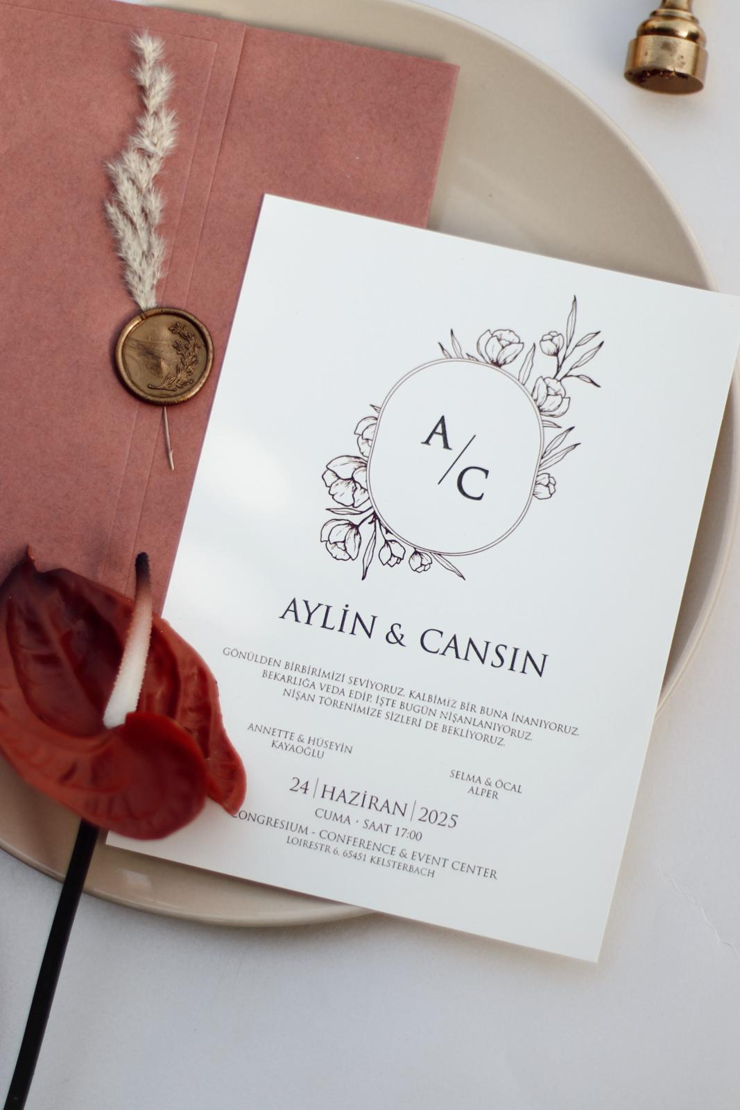 Faire Part Mariage Monogramme Élégant et Sceau de Cire